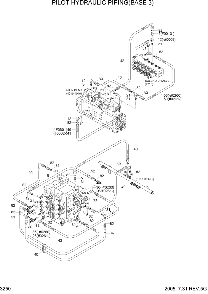 Схема запчастей Hyundai R360LC7 - PAGE 3250 PILOT HYDRAULIC PIPING(BASE 3) ГИДРАВЛИЧЕСКАЯ СИСТЕМА