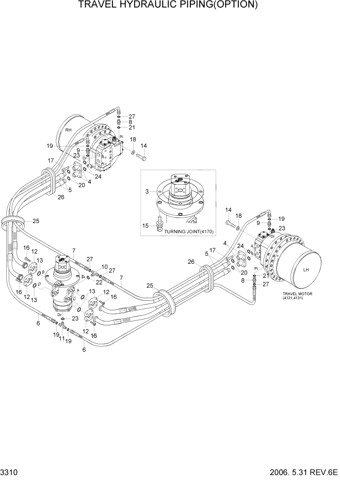 Схема запчастей Hyundai R360LC7 - PAGE 3310 TRAVEL HYDRAULIC PIPING(OPT) ГИДРАВЛИЧЕСКАЯ СИСТЕМА