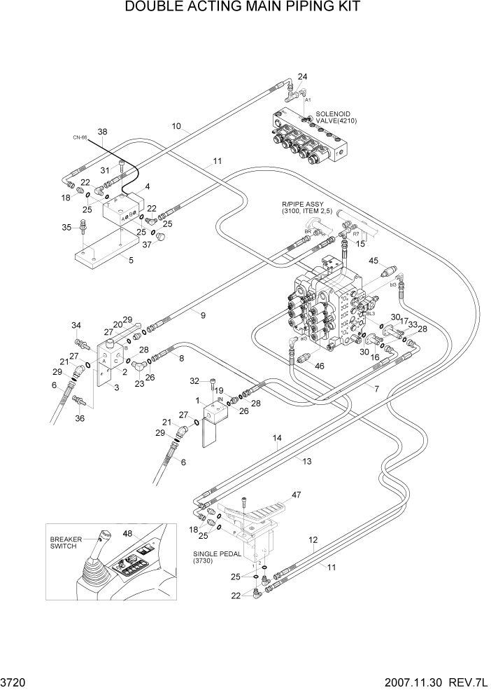 Схема запчастей Hyundai R360LC7 - PAGE 3720 DOUBLE ACTING MAIN PIPING KIT ГИДРАВЛИЧЕСКАЯ СИСТЕМА