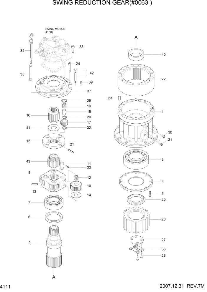 Схема запчастей Hyundai R360LC7 - PAGE 4111 SWING REDUCTION GEAR(#0063-) ГИДРАВЛИЧЕСКИЕ КОМПОНЕНТЫ