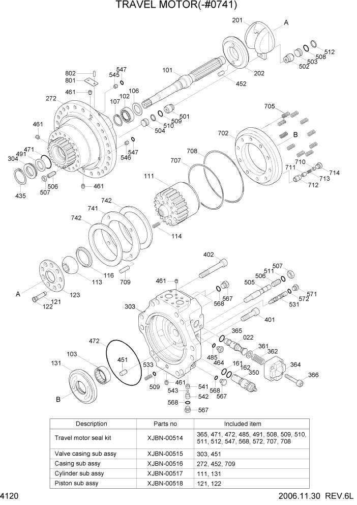 Схема запчастей Hyundai R360LC7 - PAGE 4120 TRAVEL MOTOR(-#0741) ГИДРАВЛИЧЕСКИЕ КОМПОНЕНТЫ