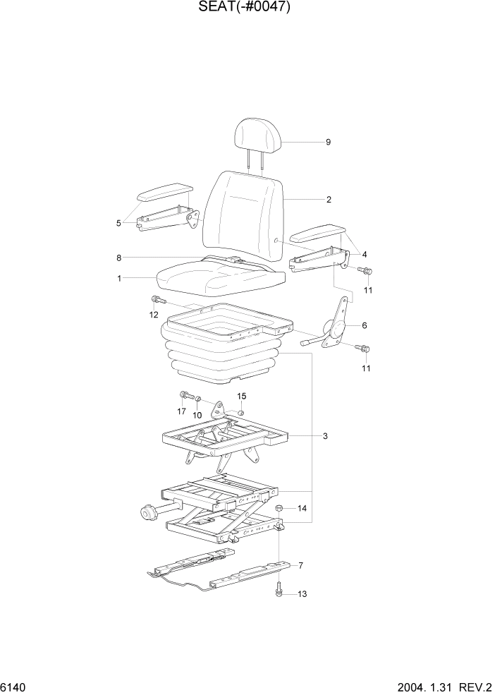 Схема запчастей Hyundai R360LC7 - PAGE 6140 SEAT(-#0047) СТРУКТУРА
