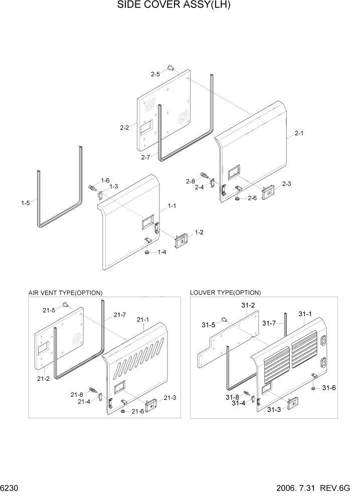 Схема запчастей Hyundai R360LC7 - PAGE 6230 SIDE COVER ASSY(LH) СТРУКТУРА