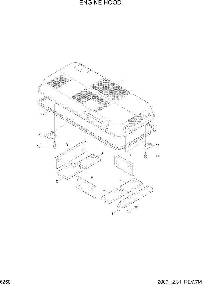 Схема запчастей Hyundai R360LC7 - PAGE 6250 ENGINE HOOD СТРУКТУРА
