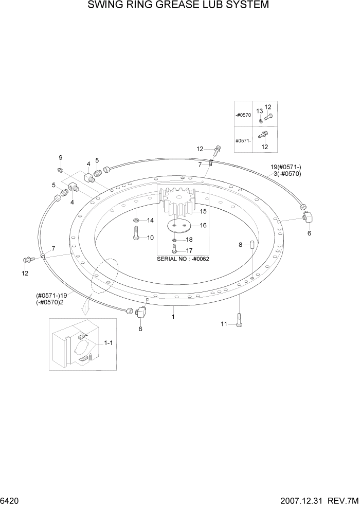 Схема запчастей Hyundai R360LC7 - PAGE 6420 SWING RING GREASE LUB SYSTEM СТРУКТУРА