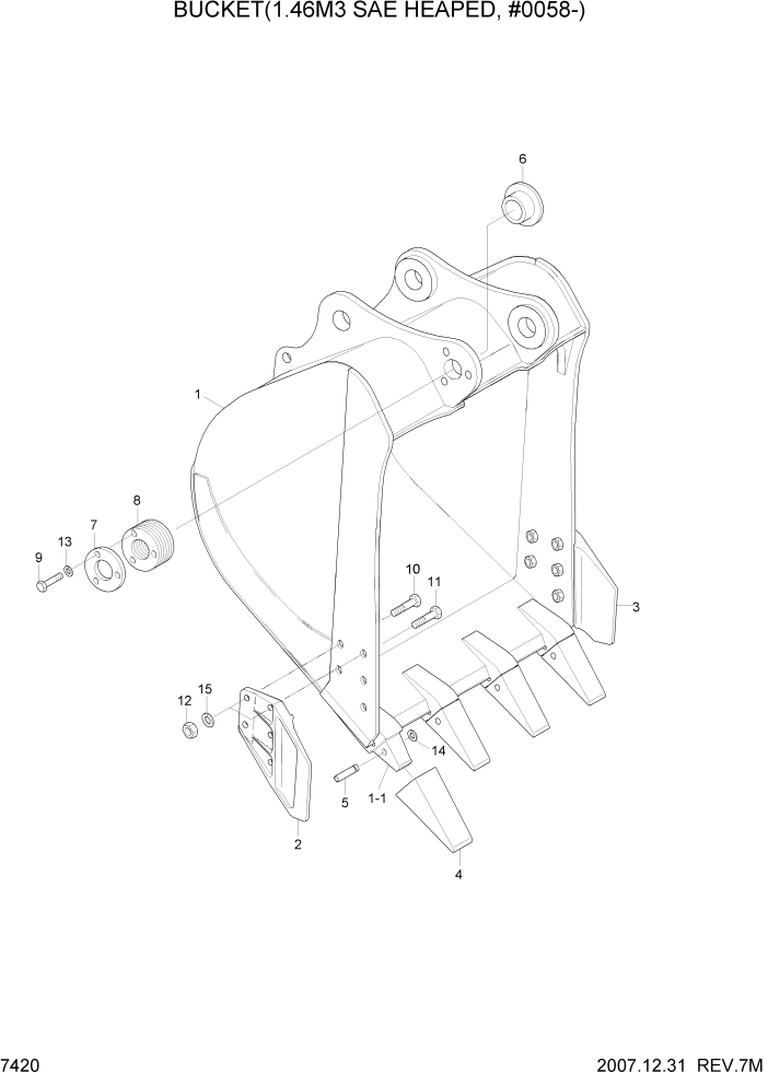 Схема запчастей Hyundai R360LC7 - PAGE 7420 BUCKET(1.46M3 SAE HEAPED, #0058-) РАБОЧЕЕ ОБОРУДОВАНИЕ
