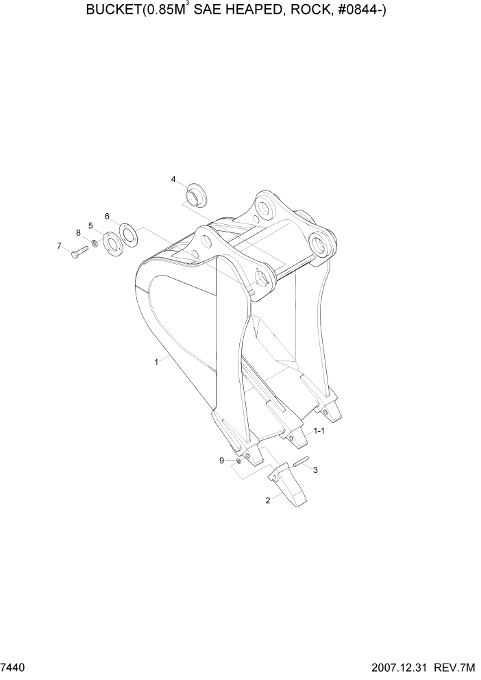 Схема запчастей Hyundai R360LC7 - PAGE 7440 BUCKET(0.85M3 SAE HEAPED, ROCK, #0844-) РАБОЧЕЕ ОБОРУДОВАНИЕ
