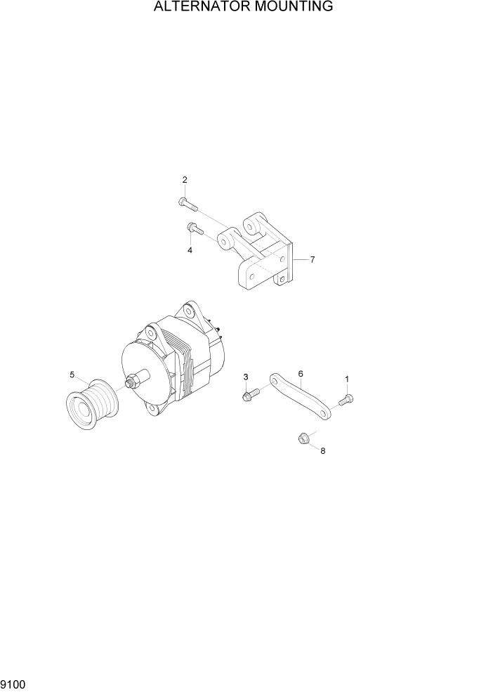 Схема запчастей Hyundai R360LC7 - PAGE 9100 ALTERNATOR MOUNTING ДВИГАТЕЛЬ БАЗА