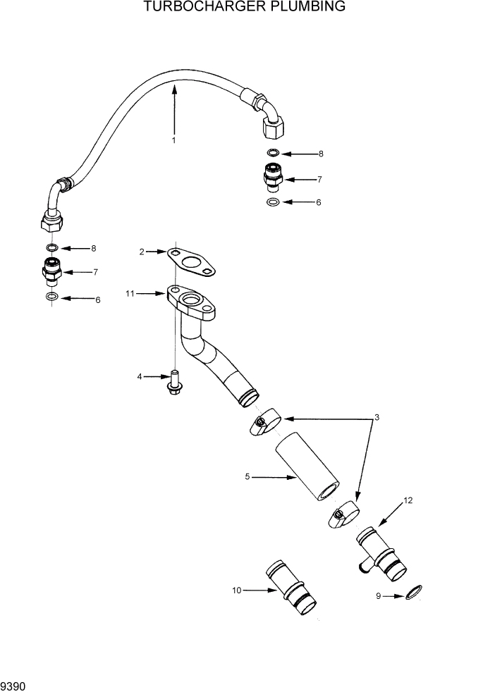 Схема запчастей Hyundai R360LC7 - PAGE 9390 TURBOCHARGER PLUMBING ДВИГАТЕЛЬ БАЗА