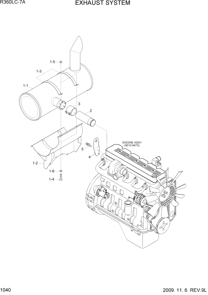 Схема запчастей Hyundai R360LC7A - PAGE 1040 EXHAUST SYSTEM СИСТЕМА ДВИГАТЕЛЯ