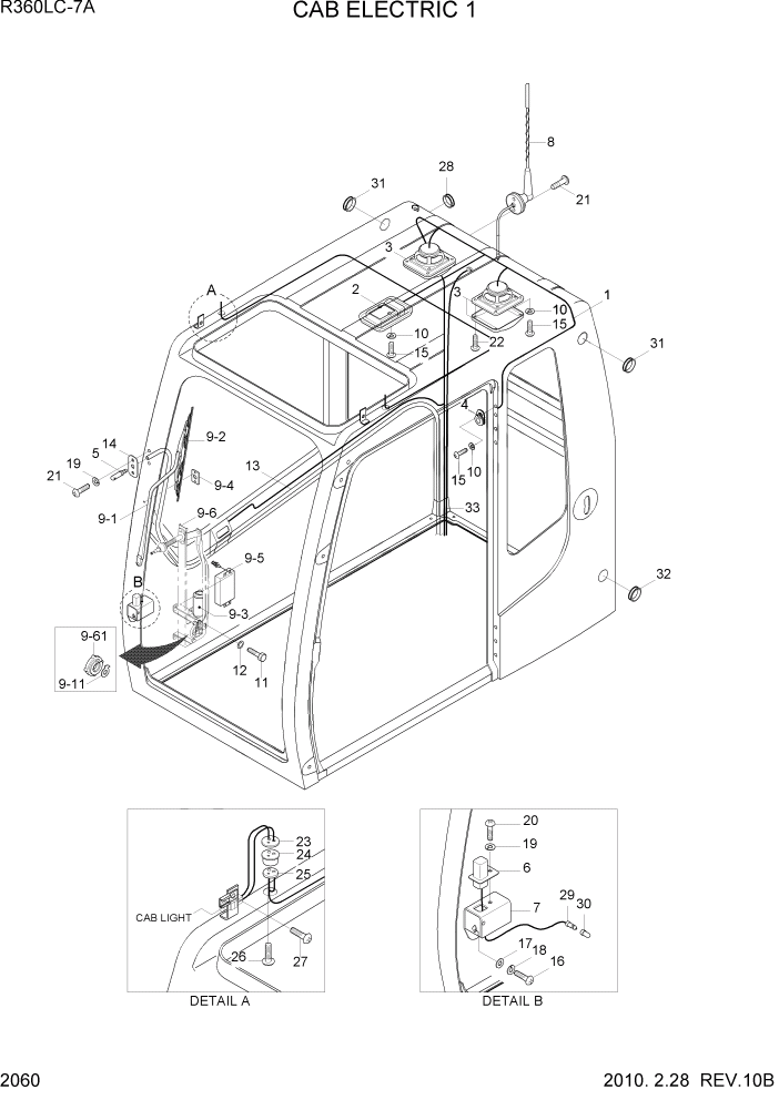 Схема запчастей Hyundai R360LC7A - PAGE 2060 CAB ELECTRIC 1 ЭЛЕКТРИЧЕСКАЯ СИСТЕМА