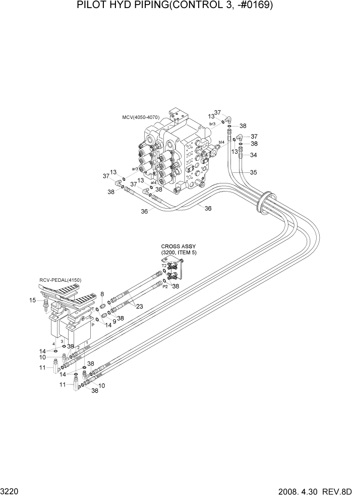 Схема запчастей Hyundai R360LC7A - PAGE 3220 PILOT HYD PIPING(CONTROL 3, -#0169) ГИДРАВЛИЧЕСКАЯ СИСТЕМА
