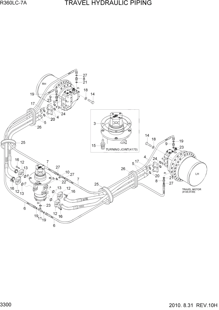 Схема запчастей Hyundai R360LC7A - PAGE 3300 TRAVEL HYDRAULIC PIPING ГИДРАВЛИЧЕСКАЯ СИСТЕМА