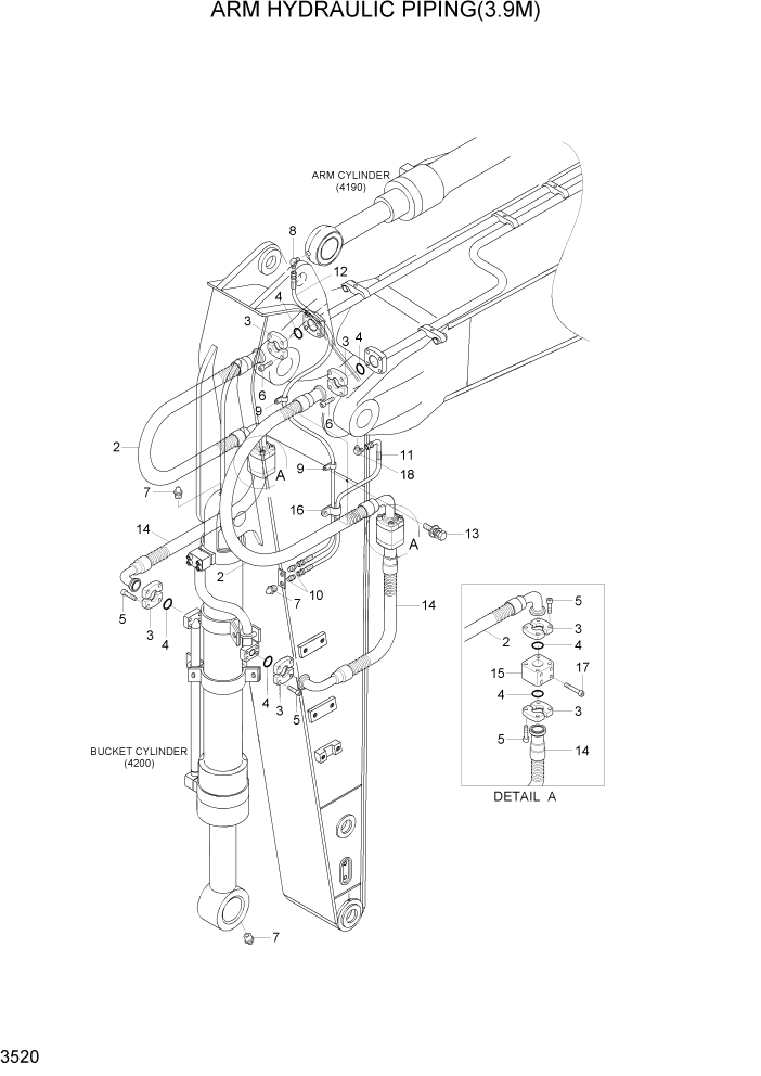 Схема запчастей Hyundai R360LC7A - PAGE 3520 ARM HYDRAULIC PIPING(3.9M) ГИДРАВЛИЧЕСКАЯ СИСТЕМА