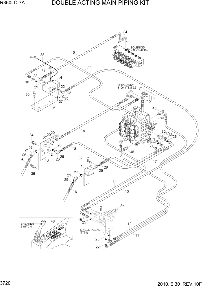 Схема запчастей Hyundai R360LC7A - PAGE 3720 DOUBLE ACTING MAIN PIPING KIT ГИДРАВЛИЧЕСКАЯ СИСТЕМА