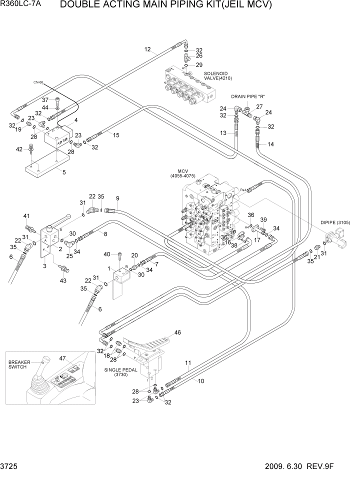 Схема запчастей Hyundai R360LC7A - PAGE 3725 DOUBLE ACTING MAIN PIPING KIT(JEIL MCV) ГИДРАВЛИЧЕСКАЯ СИСТЕМА