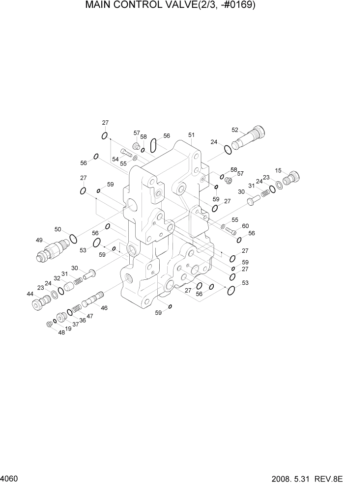 Схема запчастей Hyundai R360LC7A - PAGE 4060 MAIN CONTROL VALVE(2/3, -#0169) ГИДРАВЛИЧЕСКИЕ КОМПОНЕНТЫ