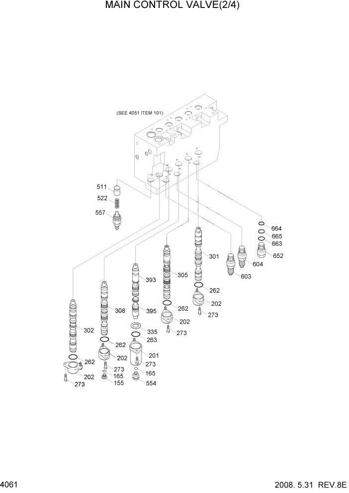 Схема запчастей Hyundai R360LC7A - PAGE 4061 MAIN CONTROL VALVE(2/4, #0170-) ГИДРАВЛИЧЕСКИЕ КОМПОНЕНТЫ