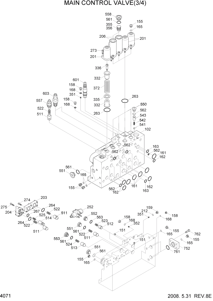 Схема запчастей Hyundai R360LC7A - PAGE 4071 MAIN CONTROL VALVE(3/4, #0170-) ГИДРАВЛИЧЕСКИЕ КОМПОНЕНТЫ