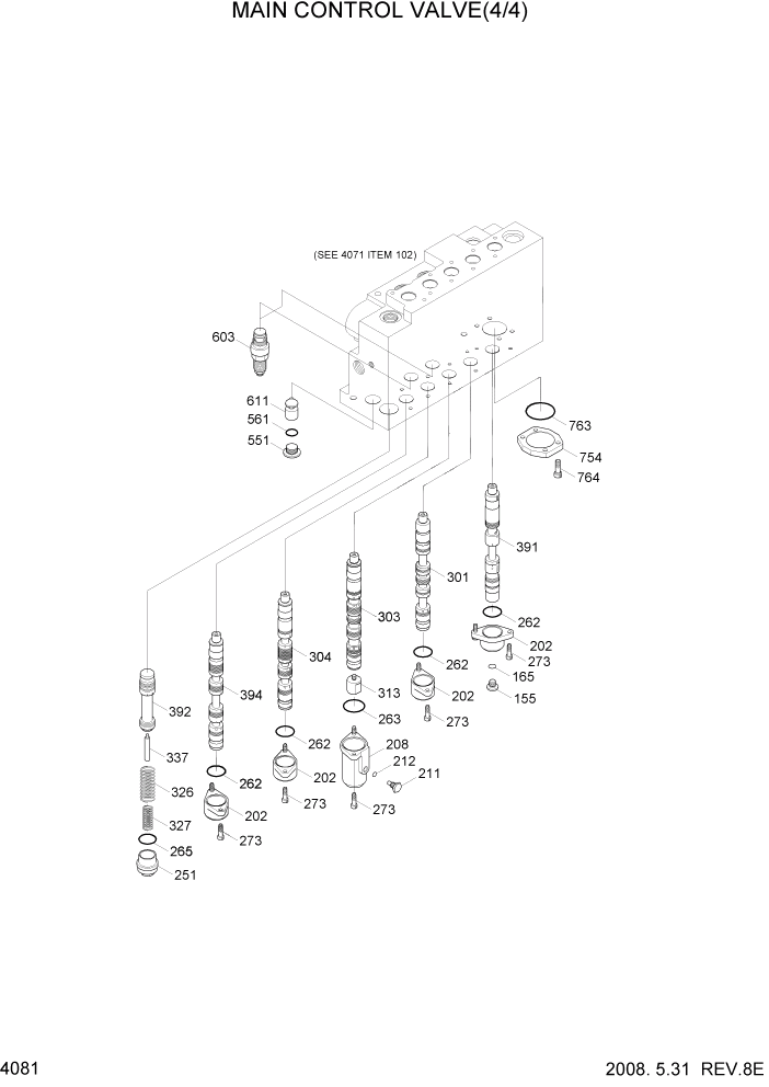 Схема запчастей Hyundai R360LC7A - PAGE 4081 MAIN CONTROL VALVE(4/4, #0170-) ГИДРАВЛИЧЕСКИЕ КОМПОНЕНТЫ