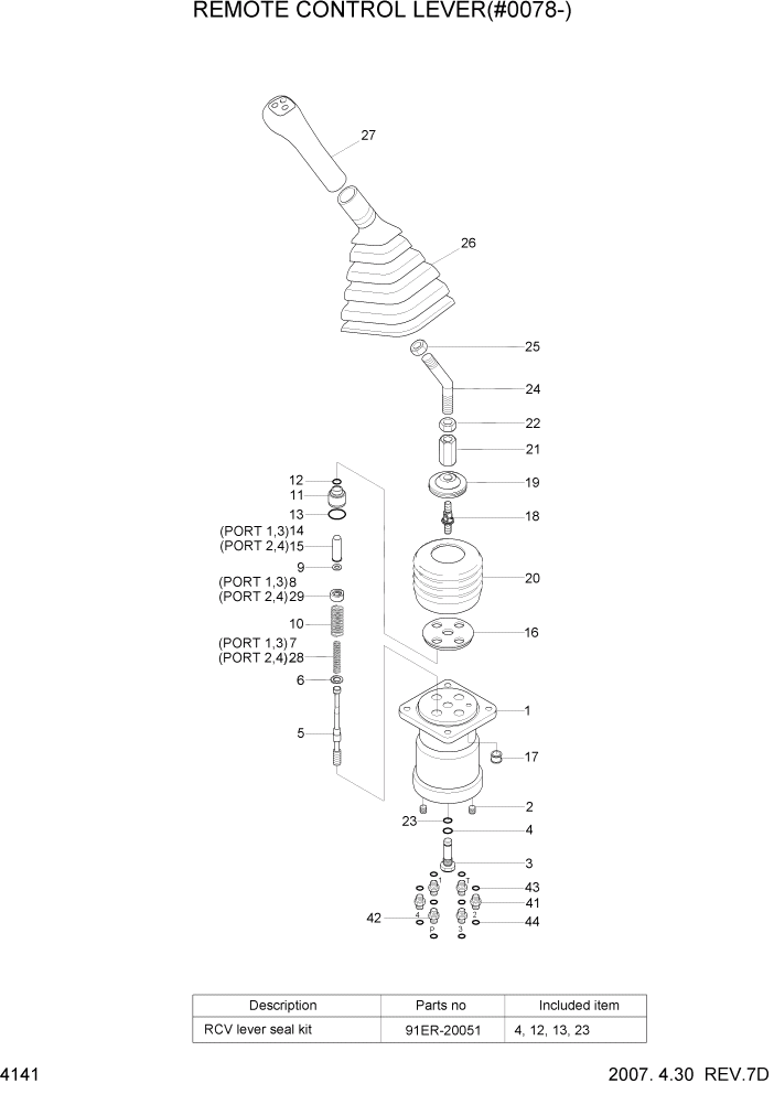 Схема запчастей Hyundai R360LC7A - PAGE 4141 REMOTE CONTROL LEVER(#0078-) ГИДРАВЛИЧЕСКИЕ КОМПОНЕНТЫ
