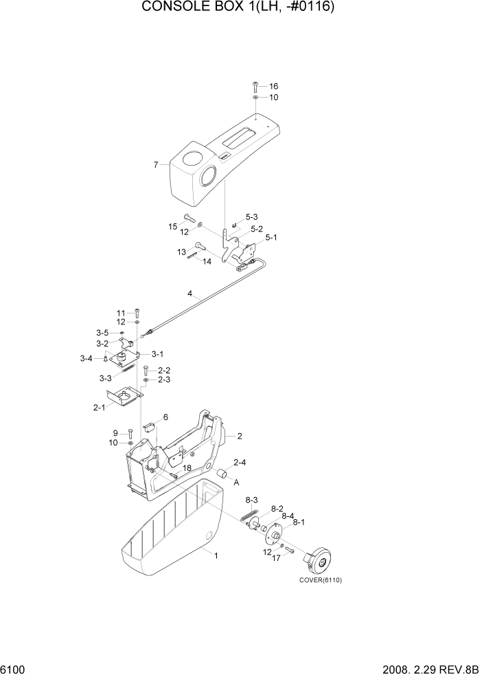 Схема запчастей Hyundai R360LC7A - PAGE 6100 CONSOLE BOX 1(LH, -#0116) СТРУКТУРА