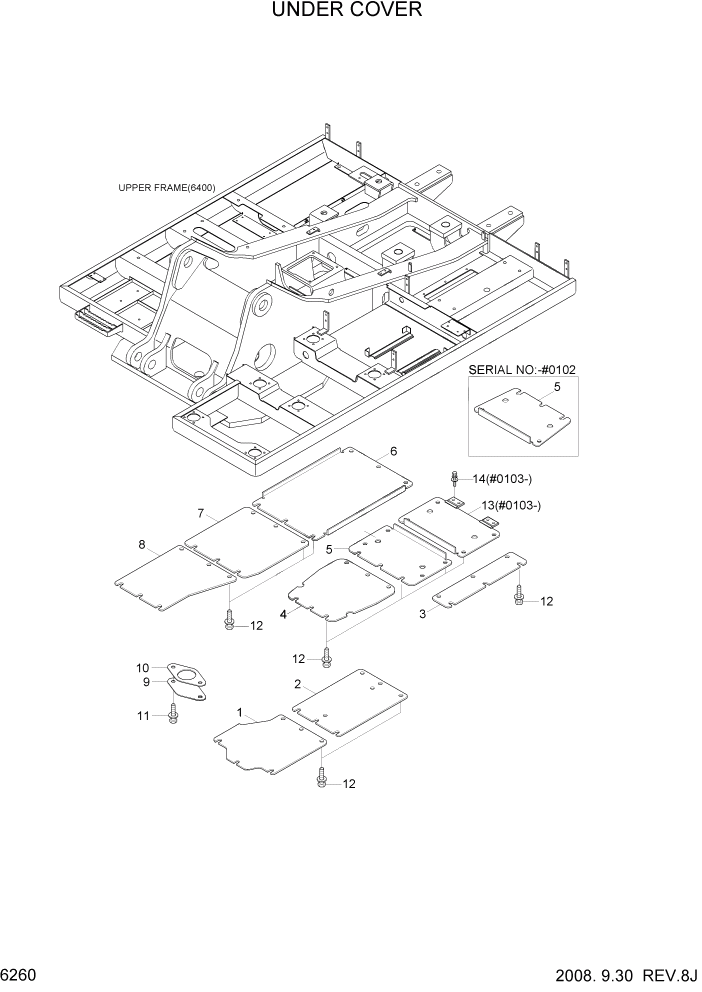 Схема запчастей Hyundai R360LC7A - PAGE 6260 UNDER COVER СТРУКТУРА