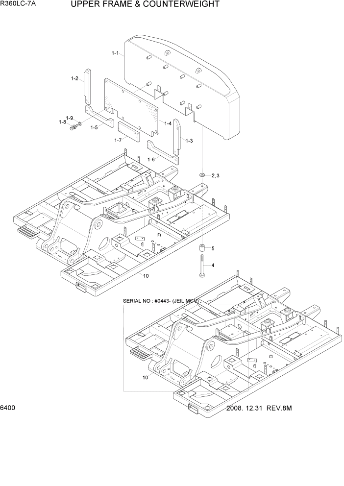 Схема запчастей Hyundai R360LC7A - PAGE 6400 UPPER FRAME & COUNTERWEIGHT СТРУКТУРА