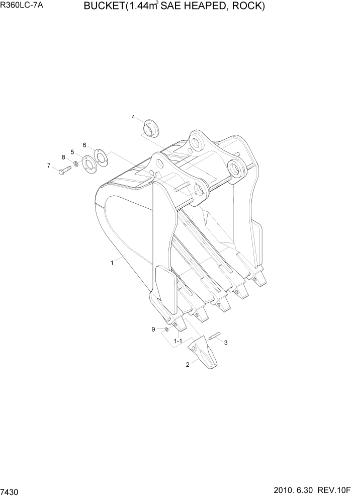 Схема запчастей Hyundai R360LC7A - PAGE 7430 BUCKET(1.44M3 SAE HEAPED, ROCK) РАБОЧЕЕ ОБОРУДОВАНИЕ