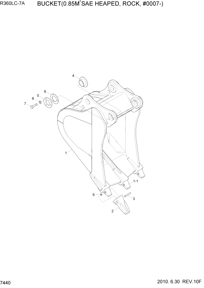 Схема запчастей Hyundai R360LC7A - PAGE 7440 BUCKET(0.85M3 SAE HEAPED, ROCK, #0007-) РАБОЧЕЕ ОБОРУДОВАНИЕ