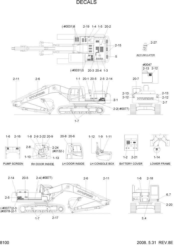 Схема запчастей Hyundai R360LC7A - PAGE 8100 DECALS ДРУГИЕ ЧАСТИ