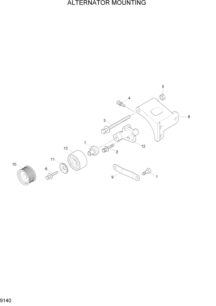 Схема запчастей Hyundai R360LC7A - PAGE 9140 ALTERNATOR MOUNTING ДВИГАТЕЛЬ БАЗА