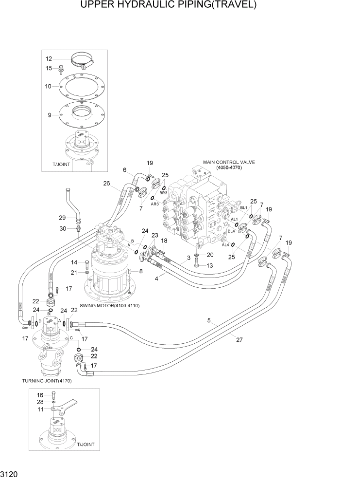 Схема запчастей Hyundai R370LC7 - PAGE 3120 UPPER HYDRAULIC PIPING(TRAVEL) ГИДРАВЛИЧЕСКАЯ СИСТЕМА