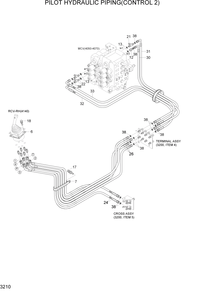 Схема запчастей Hyundai R370LC7 - PAGE 3210 PILOT HYDRAULIC PIPING(CONTROL 2) ГИДРАВЛИЧЕСКАЯ СИСТЕМА