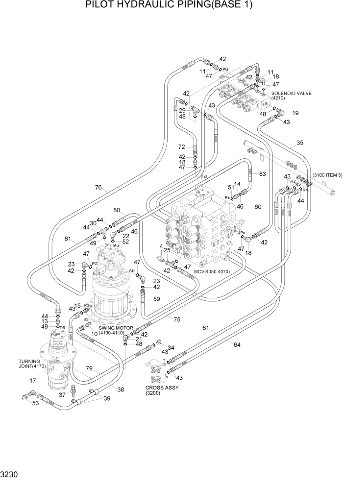 Схема запчастей Hyundai R370LC7 - PAGE 3230 PILOT HYDRAULIC PIPING(BASE 1) ГИДРАВЛИЧЕСКАЯ СИСТЕМА