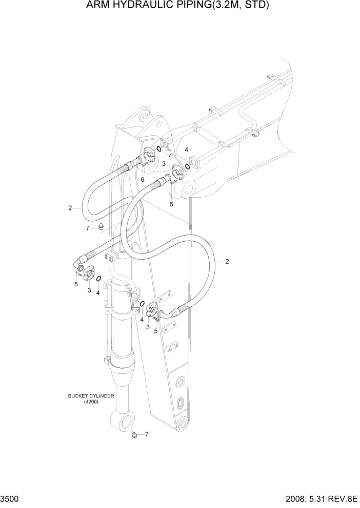 Схема запчастей Hyundai R370LC7 - PAGE 3500 ARM HYDRAULIC PIPING(3.2M) ГИДРАВЛИЧЕСКАЯ СИСТЕМА