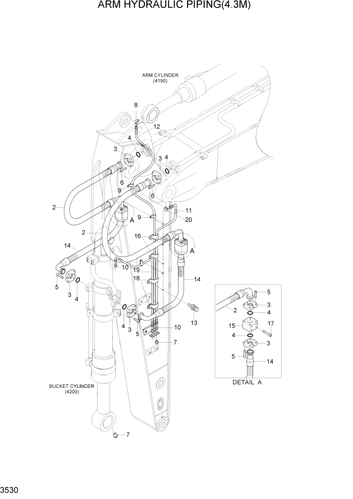 Схема запчастей Hyundai R370LC7 - PAGE 3530 ARM HYDRAULIC PIPING(4.3M) ГИДРАВЛИЧЕСКАЯ СИСТЕМА