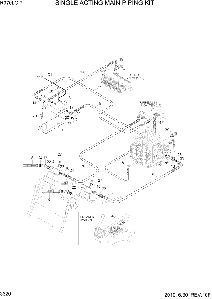 Схема запчастей Hyundai R370LC7 - PAGE 3620 SINGLE ACTING MAIN PIPING KIT ГИДРАВЛИЧЕСКАЯ СИСТЕМА