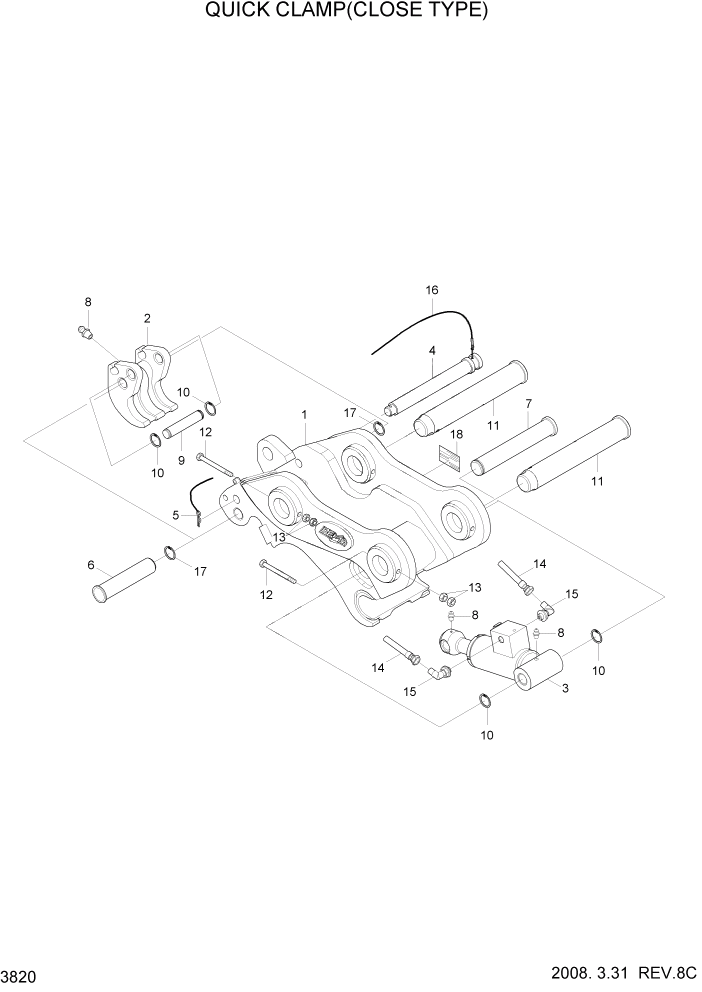 Схема запчастей Hyundai R370LC7 - PAGE 3820 QUICK CLAMP(CLOSE TYPE) ГИДРАВЛИЧЕСКАЯ СИСТЕМА