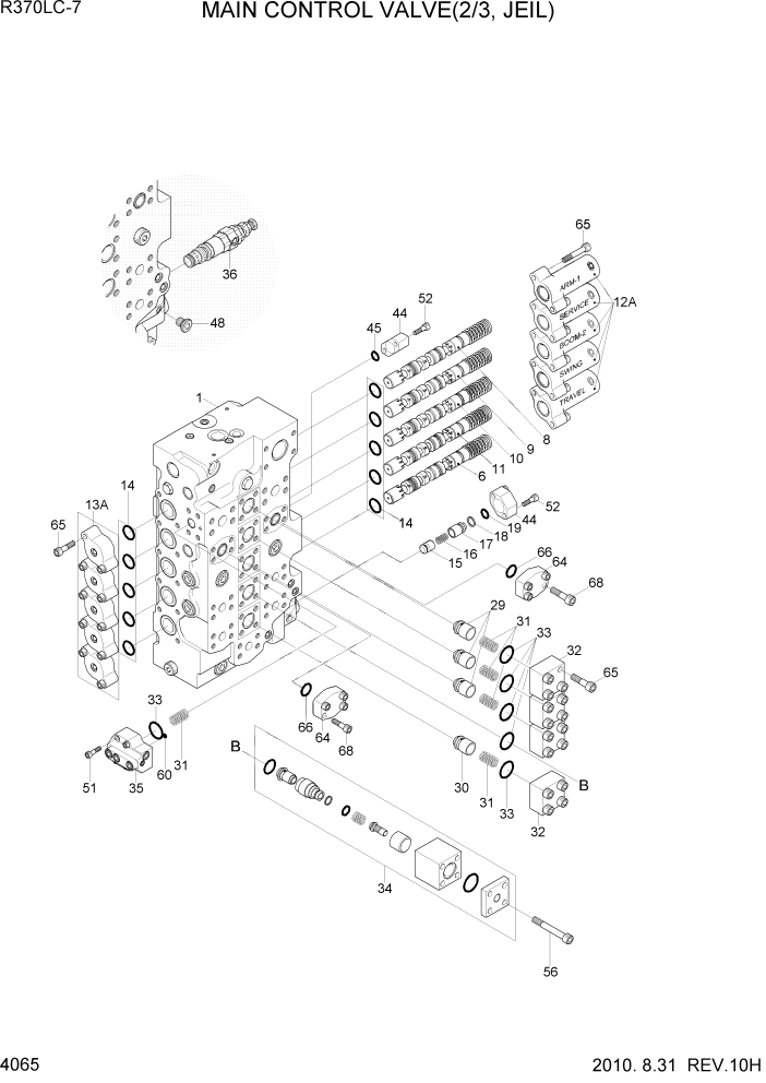 Схема запчастей Hyundai R370LC7 - PAGE 4065 MAIN CONTROL VALVE(2/3, JEIL) ГИДРАВЛИЧЕСКИЕ КОМПОНЕНТЫ