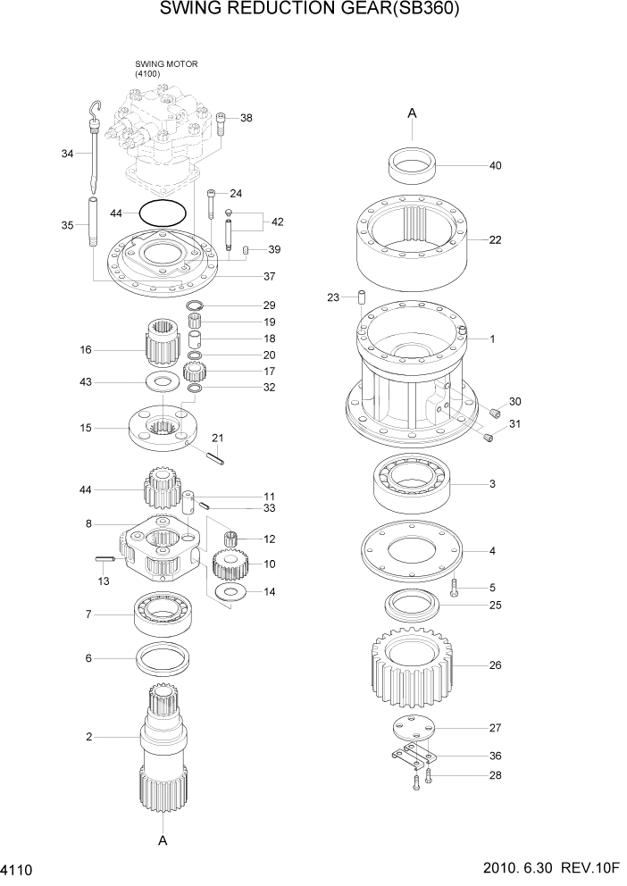 Схема запчастей Hyundai R370LC7 - PAGE 4110 SWING REDUCTION GEAR(SB360) ГИДРАВЛИЧЕСКИЕ КОМПОНЕНТЫ