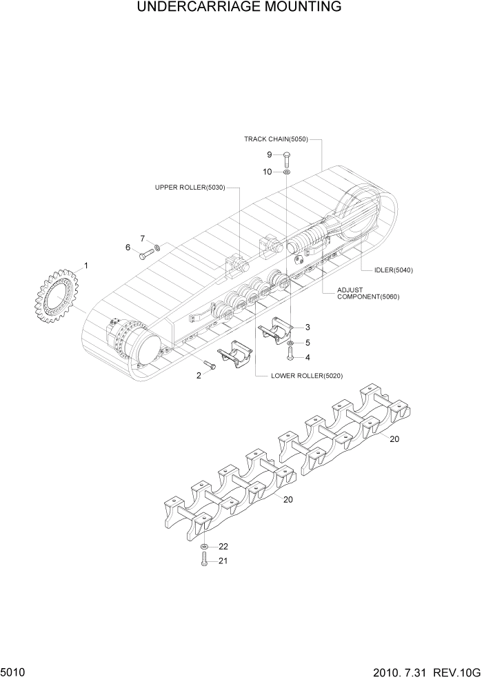 Схема запчастей Hyundai R370LC7 - PAGE 5010 UNDERCARRIAGE MOUNTING ХОДОВАЯ ЧАСТЬ