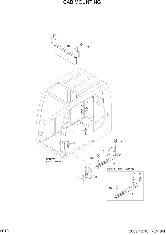Схема запчастей Hyundai R370LC7 - PAGE 6010 CAB MOUNTING СТРУКТУРА