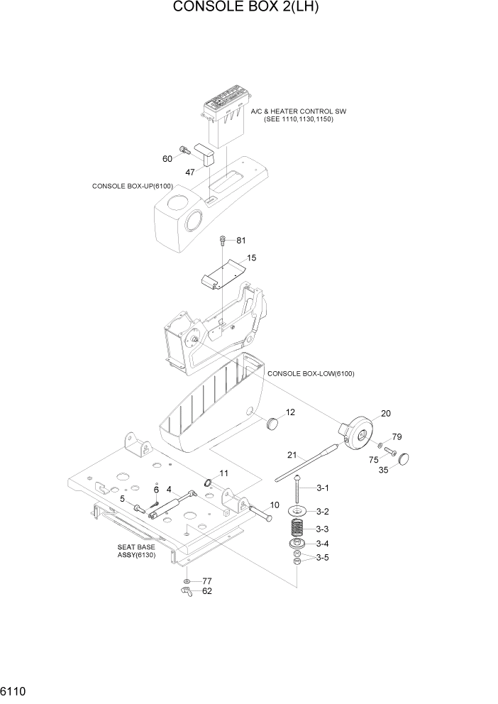 Схема запчастей Hyundai R370LC7 - PAGE 6110 CONSOLE BOX(2/2, LH) СТРУКТУРА