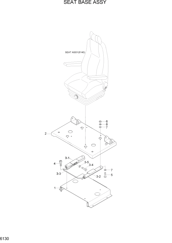 Схема запчастей Hyundai R370LC7 - PAGE 6130 SEAT BASE ASSY СТРУКТУРА