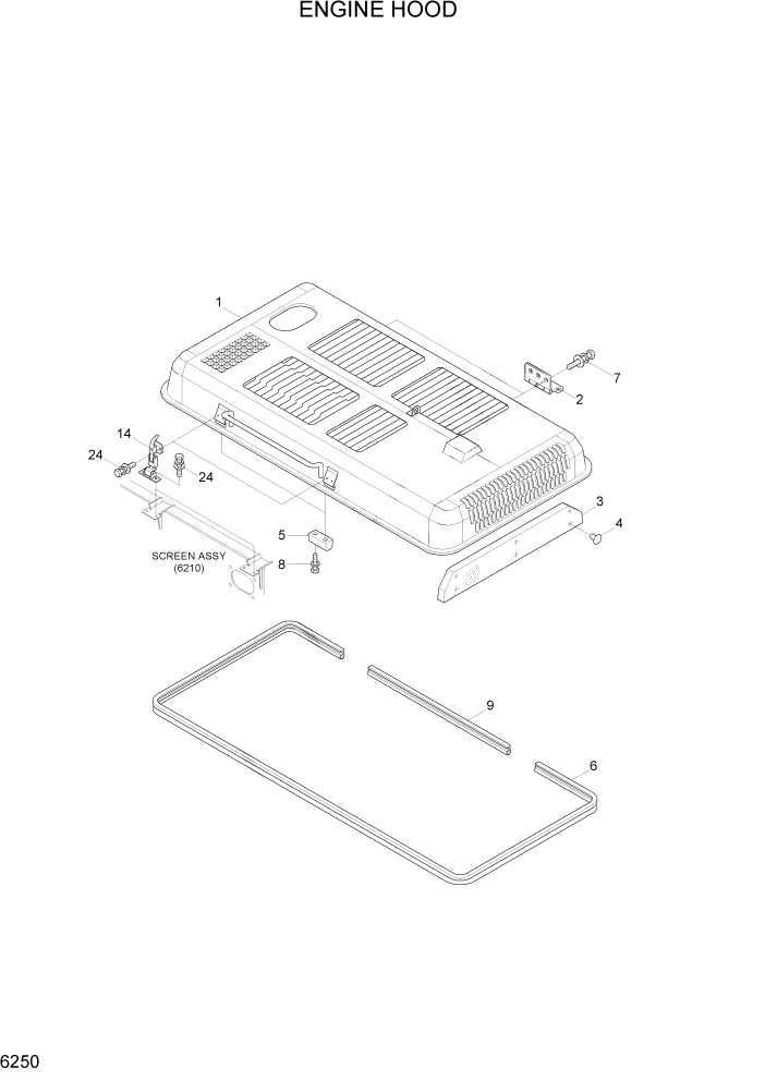 Схема запчастей Hyundai R370LC7 - PAGE 6250 ENGINE HOOD СТРУКТУРА