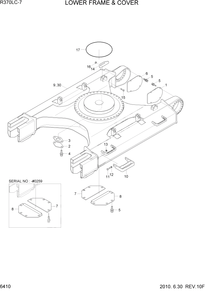 Схема запчастей Hyundai R370LC7 - PAGE 6410 LOWER FRAME & COVER СТРУКТУРА