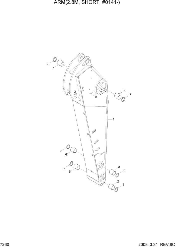 Схема запчастей Hyundai R370LC7 - PAGE 7260 ARM(2.8M, SHORT, #0141-) РАБОЧЕЕ ОБОРУДОВАНИЕ
