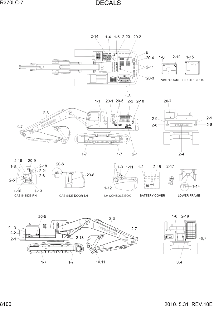 Схема запчастей Hyundai R370LC7 - PAGE 8100 DECALS ДРУГИЕ ЧАСТИ