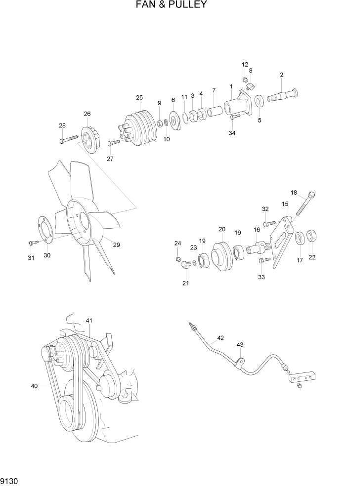 Схема запчастей Hyundai R370LC7 - PAGE 9130 FAN & PULLEY ДВИГАТЕЛЬ БАЗА